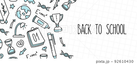 Back to school banner doodle elements. Posters for holidays and festivals. Vector illustration in line style. 92610430