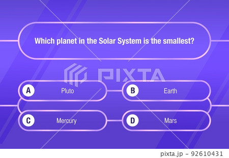 A template of questions and answer options for a quiz on a purple background. Test, exam, questions for a TV show. Vector illustration of EPS10 A template of questions and answer options for a quiz on a purple background. Test, exam, questions for a TV show. Vector illustration of EPS10 92610431