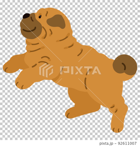 Simple and cute illustration of Shar Pei jumping without main line 92611007