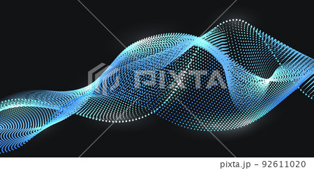 Nano technology wave with synergy effect. Dotted particle lines, big data science, cyber space futuristic wave. Abstract futuristic background. Vector illustration 92611020