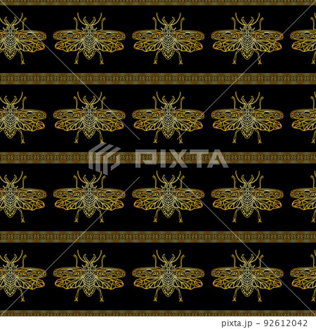 Golden beetles seamless pattern. Bohemian pattern with bugs 92612042