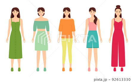 Fashion woman in clothes for romantic date, home, business meeting, meeting with friends. Vector illustration 92613330
