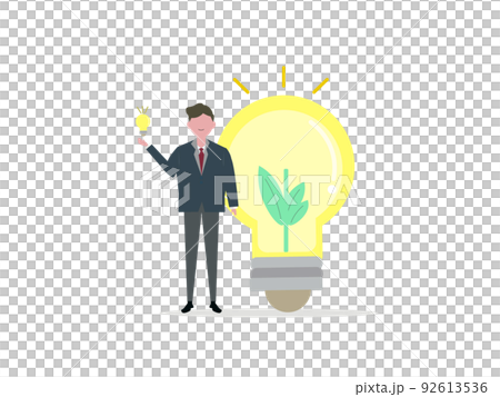 アイデアをひらめくビジネスマン 解決策 電球 ゴール 男性 ベクターイラスト 92613536