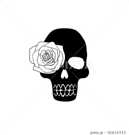 Black silhouette of skull with rose flower 92614333