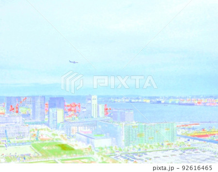 東京湾岸の都市風景。イラスト風の写真。 92616465