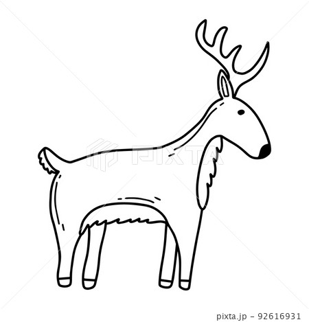 Childrens illustration of reindeer isolated on white white background. Cute hand drawn reindeer in doodle style. Vector illustration 92616931
