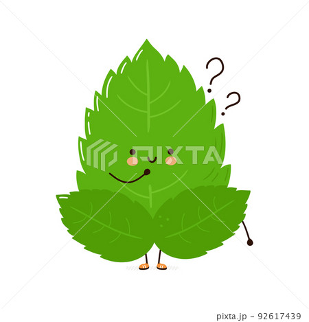 Cute funny mint leaf character. Vector hand drawn cartoon kawaii character illustration icon. Isolated on white background. Mint leaf character concept 92617439