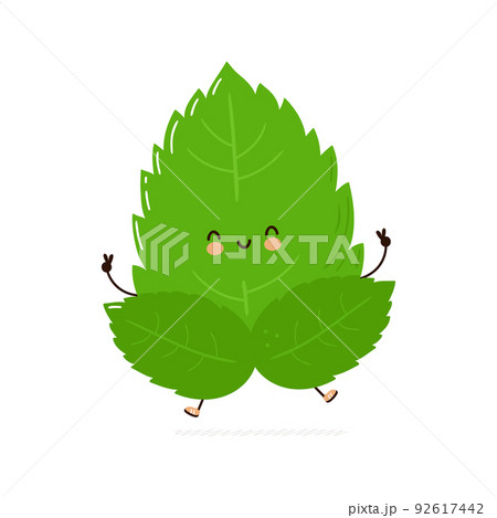 Cute funny mint leaf character. Vector hand drawn cartoon kawaii character illustration icon. Isolated on white background. Mint leaf character concept Cute funny mint leaf character. Vector hand drawn cartoon kawaii character illustration icon. Isolated on white background. Mint leaf character concept 92617442