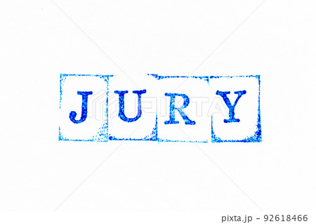 Blue color ink rubber stamp in word jury on white paper background 92618466