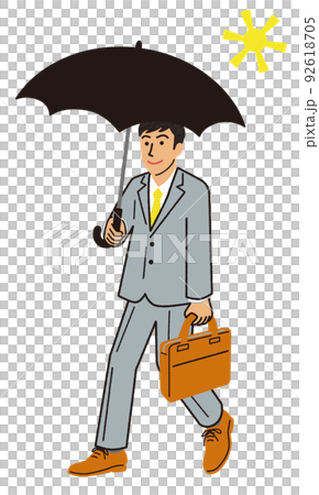 一個穿著西裝，打著陽傘通勤的商人 92618705