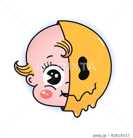 Funny baby head and smile face print for t shirt.Vector line doodle traditional retro cartoon illustration.Funny vintage cartoon print poster,t-shirt,sticker concept Funny baby head and smile face print for t shirt.Vector line doodle traditional retro cartoon illustration.Funny vintage cartoon print poster,t-shirt,sticker concept 92619537