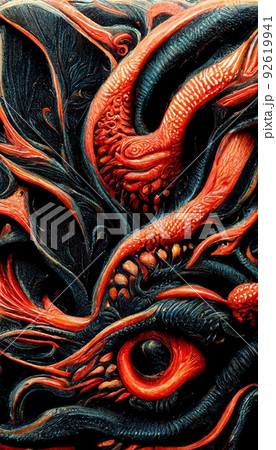 Painted abstract creepy surface. A frightening and scary gothic painting. Gothic dragon evoking fear. Perfect for phone wallpaper or for posters. 92619941
