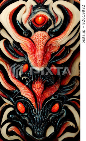 Painted abstract creepy surface. A frightening and scary gothic painting. Gothic dragon evoking fear. Perfect for phone wallpaper or for posters. 92619982
