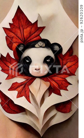 A fantasy japan panda with flowers and a beautiful magical fairy tale enchanted forest. Artistic abstract beautiful nature. Perfect for phone wallpaper or for posters. A fantasy japan panda with flowers and a beautiful magical fairy tale enchanted forest. Artistic abstract beautiful nature. Perfect for phone wallpaper or for posters. 92620109