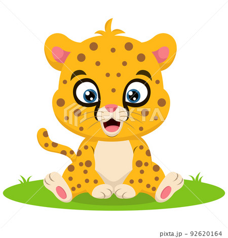 Cute little leopard cartoon sitting in the grass 92620164