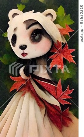 A fantasy japan panda with flowers and a beautiful magical fairy tale enchanted forest. Artistic abstract beautiful nature. Perfect for phone wallpaper or for posters. A fantasy japan panda with flowers and a beautiful magical fairy tale enchanted forest. Artistic abstract beautiful nature. Perfect for phone wallpaper or for posters. 92620210