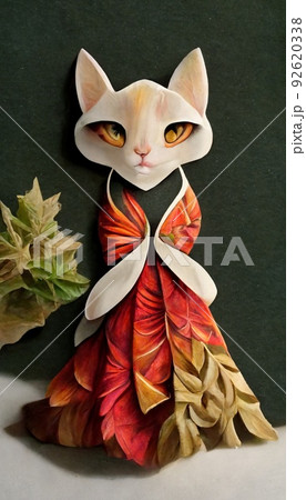 A fantasy japan kitty with flowers and a beautiful magical fairy tale enchanted forest. Artistic abstract beautiful nature. Perfect for phone wallpaper or for posters. 92620338
