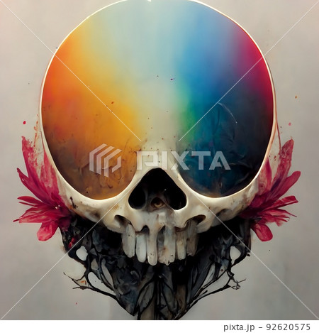 A skull splattered with multicolored ink. Skull painted with colorful paints. A creepy skull smeared with different colors of ink. Perfect for phone wallpaper or posters. A skull splattered with multicolored ink. Skull painted with colorful paints. A creepy skull smeared with different colors of ink. Perfect for phone wallpaper or posters. 92620575