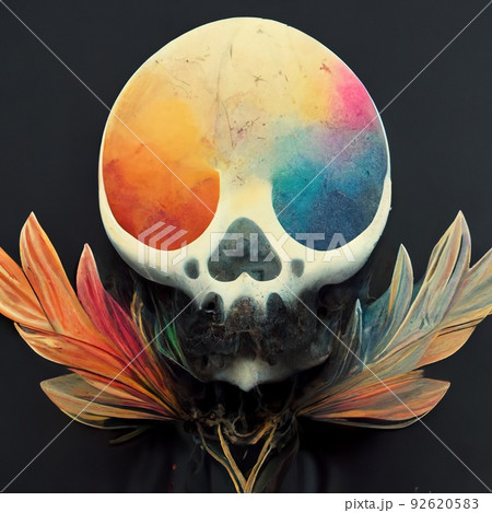 A skull splattered with multicolored ink. Skull...のイラスト素材 [92620583 ...