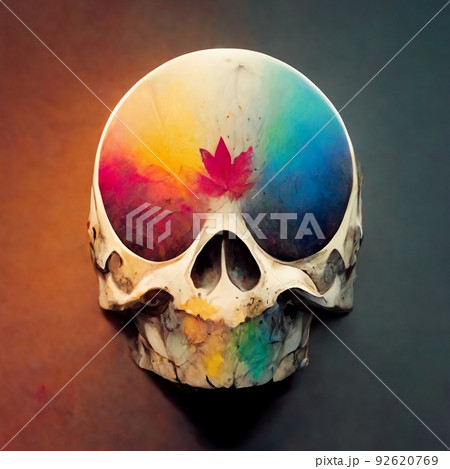 A skull splattered with multicolored ink. Skull painted with colorful paints. A creepy skull smeared with different colors of ink. Perfect for phone wallpaper or posters. A skull splattered with multicolored ink. Skull painted with colorful paints. A creepy skull smeared with different colors of ink. Perfect for phone wallpaper or posters. 92620769