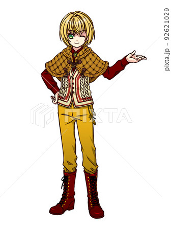 カジュアルな服を着た少年のアニメ風全身イラストのイラスト素材