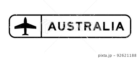 Grunge black australia word with plane icon square rubber seal stamp on white background Grunge black australia word with plane icon square rubber seal stamp on white background 92621188