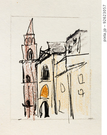sketch of italian cityscape hand-drawn with pencil 92623057