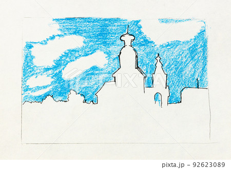 sketch of Suzdal town skyline under blue sky sketch of Suzdal town skyline under blue sky 92623089