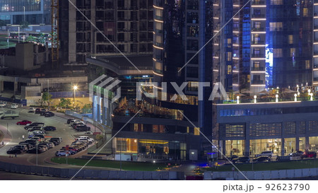 Cityscape of skyscrapers in Dubai Business Bay aerial night timelapse Cityscape of skyscrapers in Dubai Business Bay aerial night timelapse 92623790
