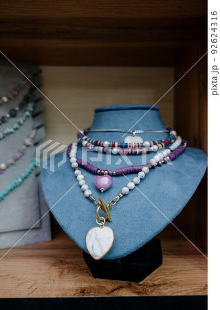 Costume jewelry.A necklace made of costume jewelry. Costume jewelry.A necklace made of costume jewelry. 92624316