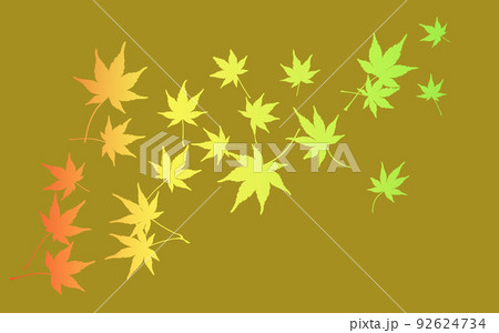 舞い上がるカラフルな紅葉のシルエット　金茶背景　 92624734
