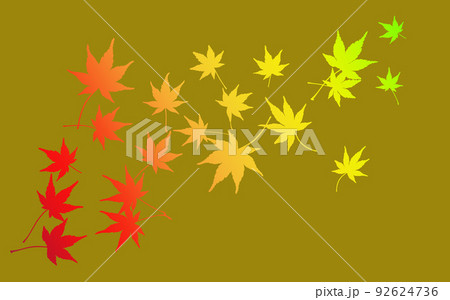 舞い上がるカラフルな紅葉のシルエット　黄金色の背景 92624736