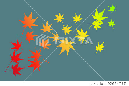 舞い上がるカラフルな紅葉のシルエット 藍色と灰色が混ざったような和色背景 舞い上がるカラフルな紅葉のシルエット 藍色と灰色が混ざったような和色背景 92624737