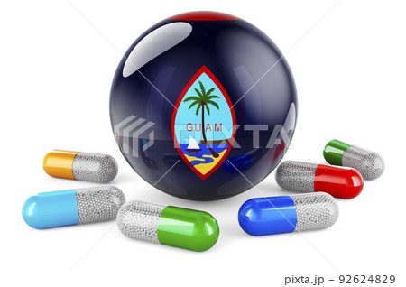 Pills capsule with Guamanian flag. 3D rendering Pills capsule with Guamanian flag. 3D rendering 92624829