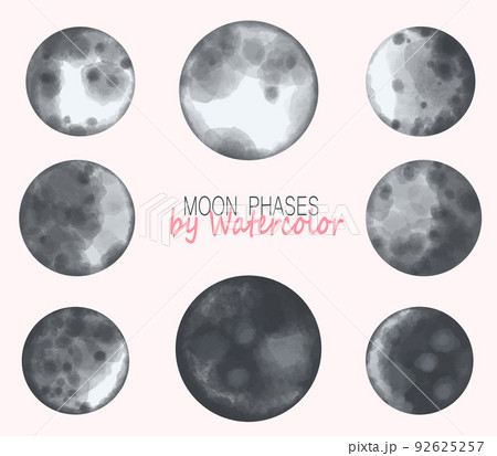 Vector Collection of moon phases painted in watercolor. Celestial bodies for design. Vector Collection of moon phases painted in watercolor. Celestial bodies for design. 92625257