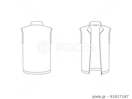 ジャンパー袖なし（ポケットあり） テンプレート 表裏　白 92627187