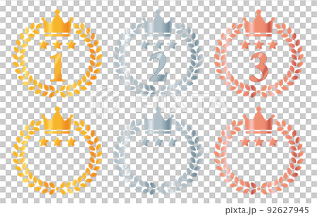 Gold, silver and bronze laurel frame and crown, three-star ranking icon set Gold, silver and bronze laurel frame and crown, three-star ranking icon set 92627945