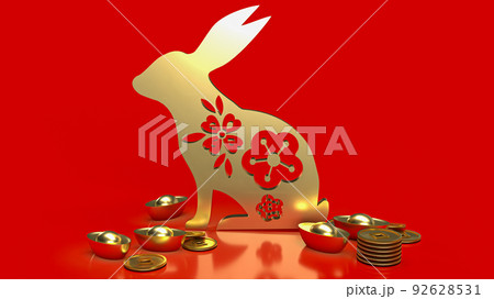 The gold rabbit and chines money for promotion concept 3d rendering The gold rabbit and chines money for promotion concept 3d rendering 92628531