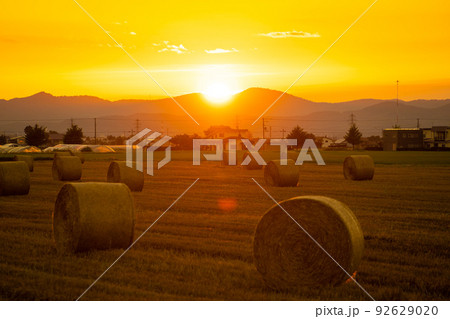 【北海道・美瑛】夏の美瑛の大地に沈みゆく夕陽 92629020