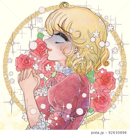 レトロ少女漫画風・落胆するミュージカル女優と花 92630896