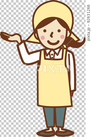 A smiling woman in an apron who guides. A smiling woman in an apron who guides. 92631266