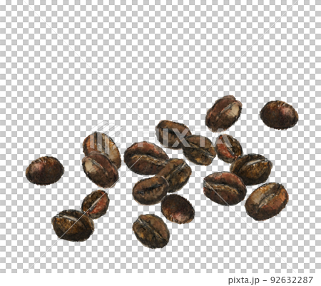 焙煎されたコーヒー豆【手描き水彩画】白バック 透過背景 コピースペース 92632287