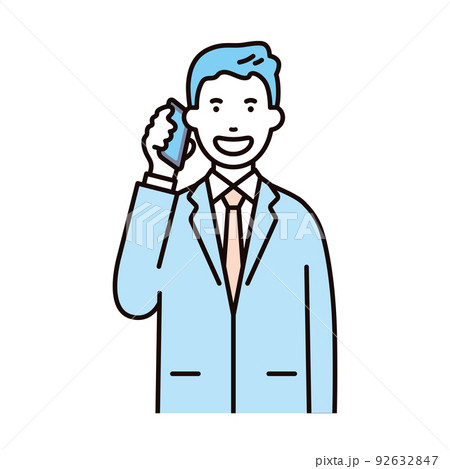 ビジネス_人物_男性_スーツ_上半身_スマホで通話_笑顔 ビジネス_人物_男性_スーツ_上半身_スマホで通話_笑顔 92632847