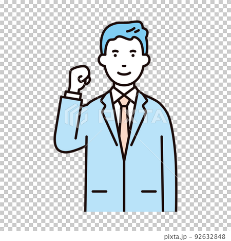 ビジネス_人物_男性_スーツ_上半身_拳を上げる_右手 ビジネス_人物_男性_スーツ_上半身_拳を上げる_右手 92632848