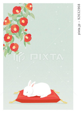 赤椿と眠るウサギのイラスト 92632968