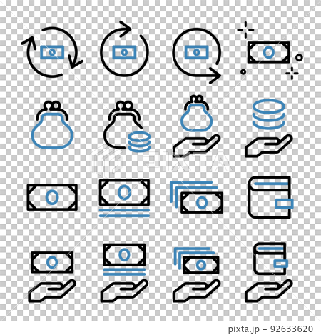 Money, banknotes, coins, payments, wallets, purses, household budgets, finance icon set Money, banknotes, coins, payments, wallets, purses, household budgets, finance icon set 92633620