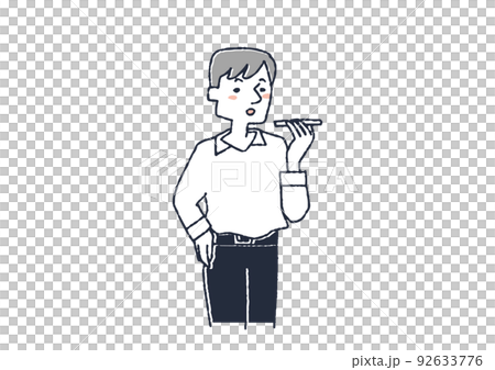 一個傾斜他的智能手機並說話的人 一個使用智能手機的人 92633776