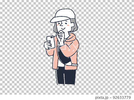 A woman in sportswear operating a smartphone A person using a smartphone A woman in sportswear operating a smartphone A person using a smartphone 92633779