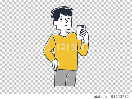 A man thinking while looking at his smartphone A person using a smartphone A man thinking while looking at his smartphone A person using a smartphone 92633783