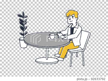 A man sitting at a table and reading quietly Scenery at a coffee shop or cafe 92633792